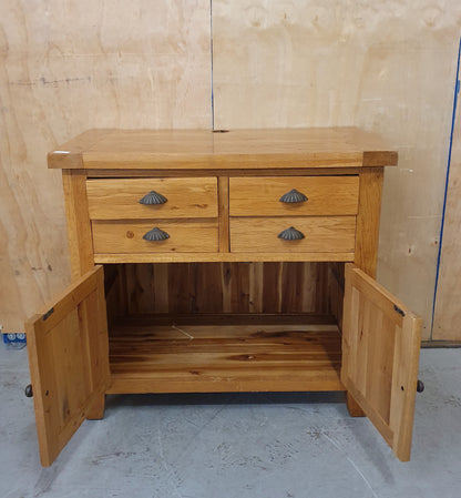 Large Pine Cabinet with 4 Top Drawers and 2 Doors with Shell Handles - EL103488