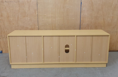 Wood TV Stand with 2 Slatted Doors and Internal Shelves - 104825