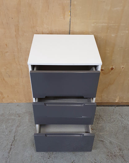 Single White Wood 3 Drawer Bedside Cabinet with Grey High Gloss Front - 190925-01