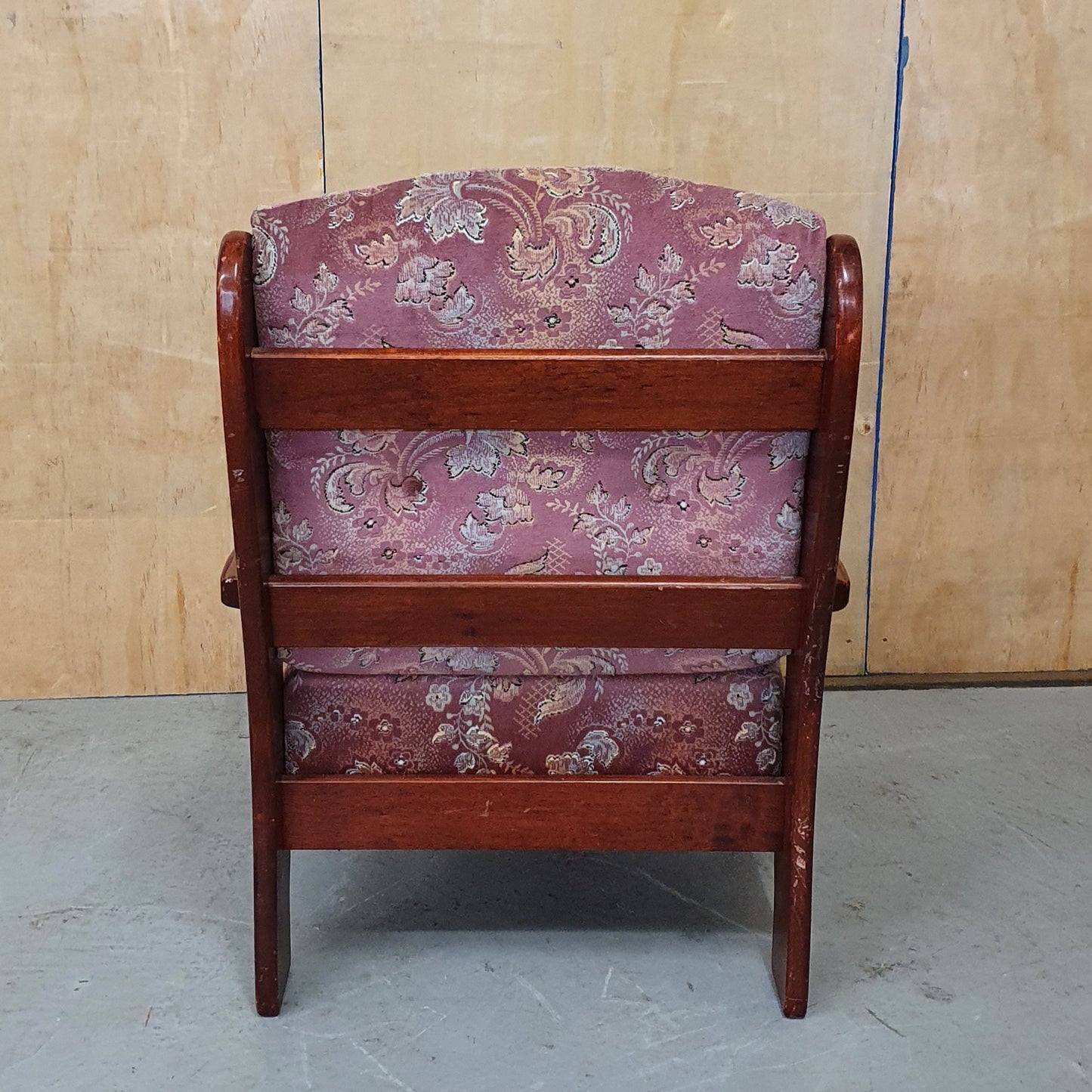 Wood Framed Burgundy Floral Fabric Armchair - 101335