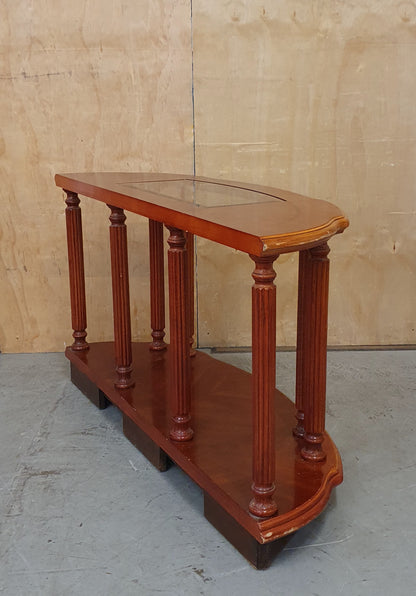 2 Tier Half Moon Varnished Wood Sideboard with Central Glass Top - EL104919