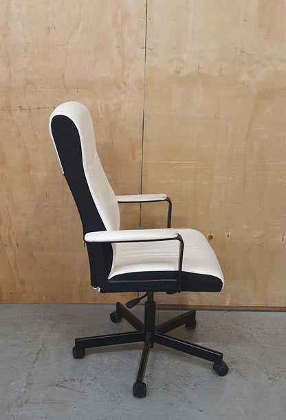 Black and White Faux Leather Height Adjustable Office Chair on Castor Wheels - 104834