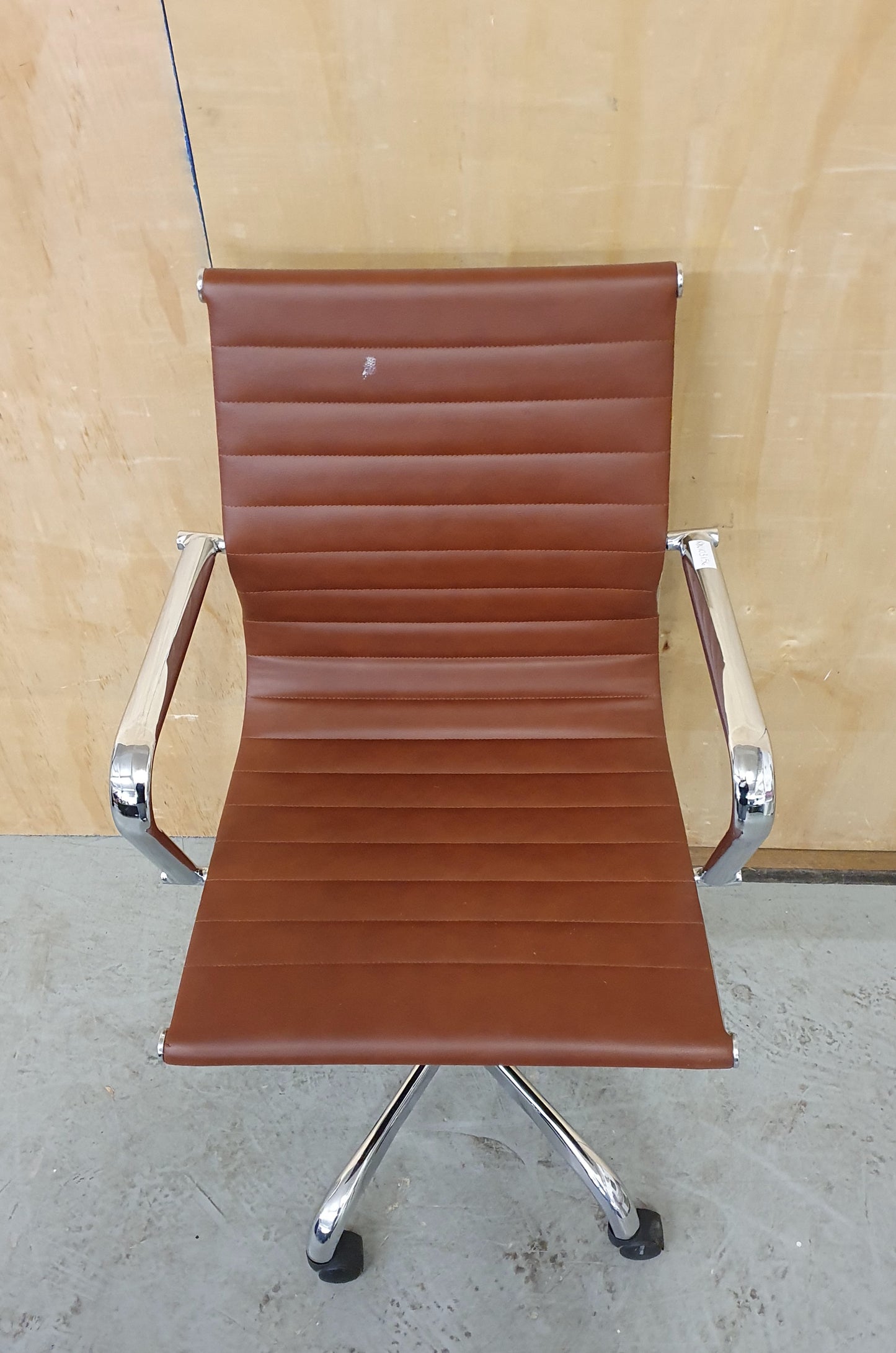 Brown Faux Leather and Chrome Office Chair on Castor Wheels - RN103156