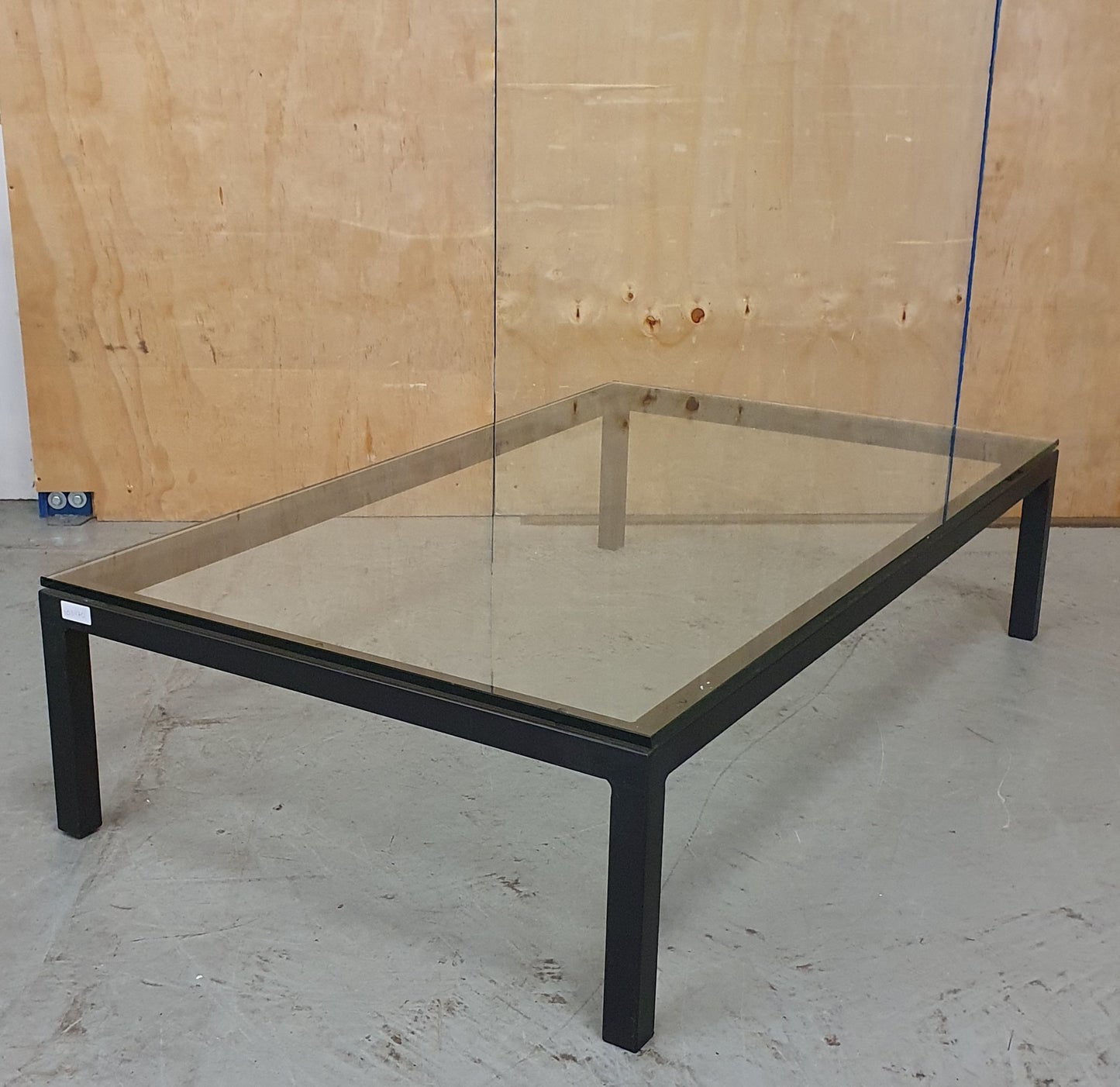 Large Heavy Modern Low Glass Coffee Table with Black Metal Frame - 103170