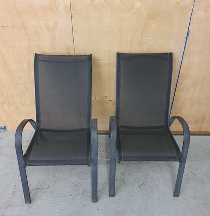 2 Matching Dark Grey Mesh Stackable Garden Chairs with Metal Frame - EL104446 / EL104447
