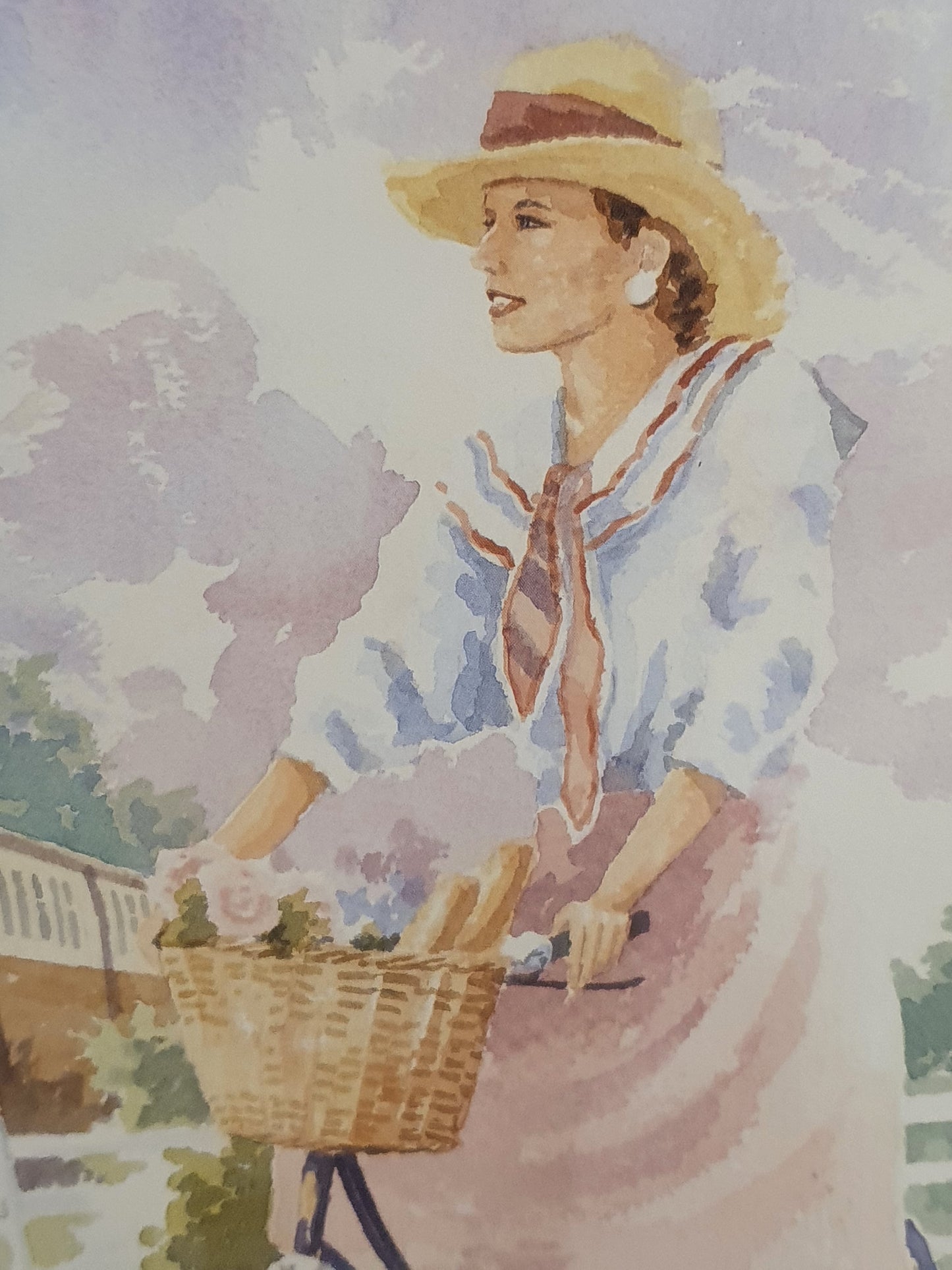 Lady on a Bicycle Watercolour Painting - EL101482