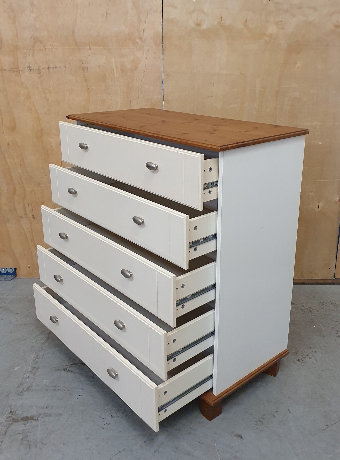 5 Drawer Cream Chest of Drawers with Pine Top and Base - 104850