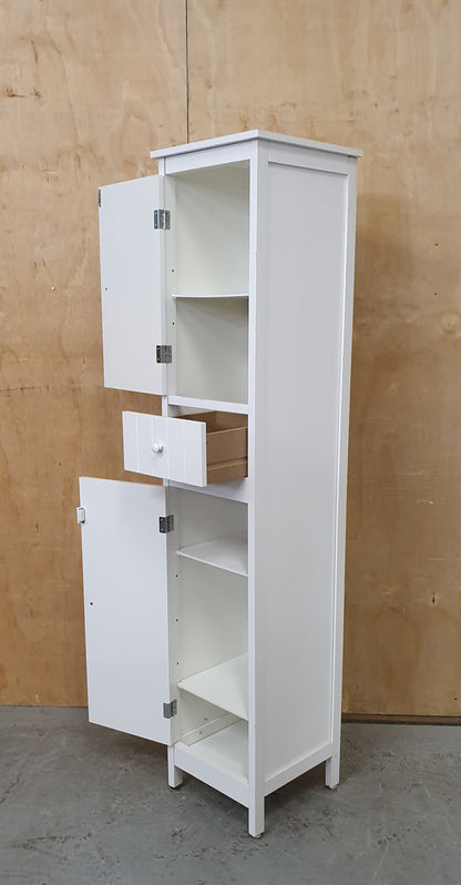 Tall White Wood Cabinet with 2 Doors and 1 Central Drawer - 270925-01