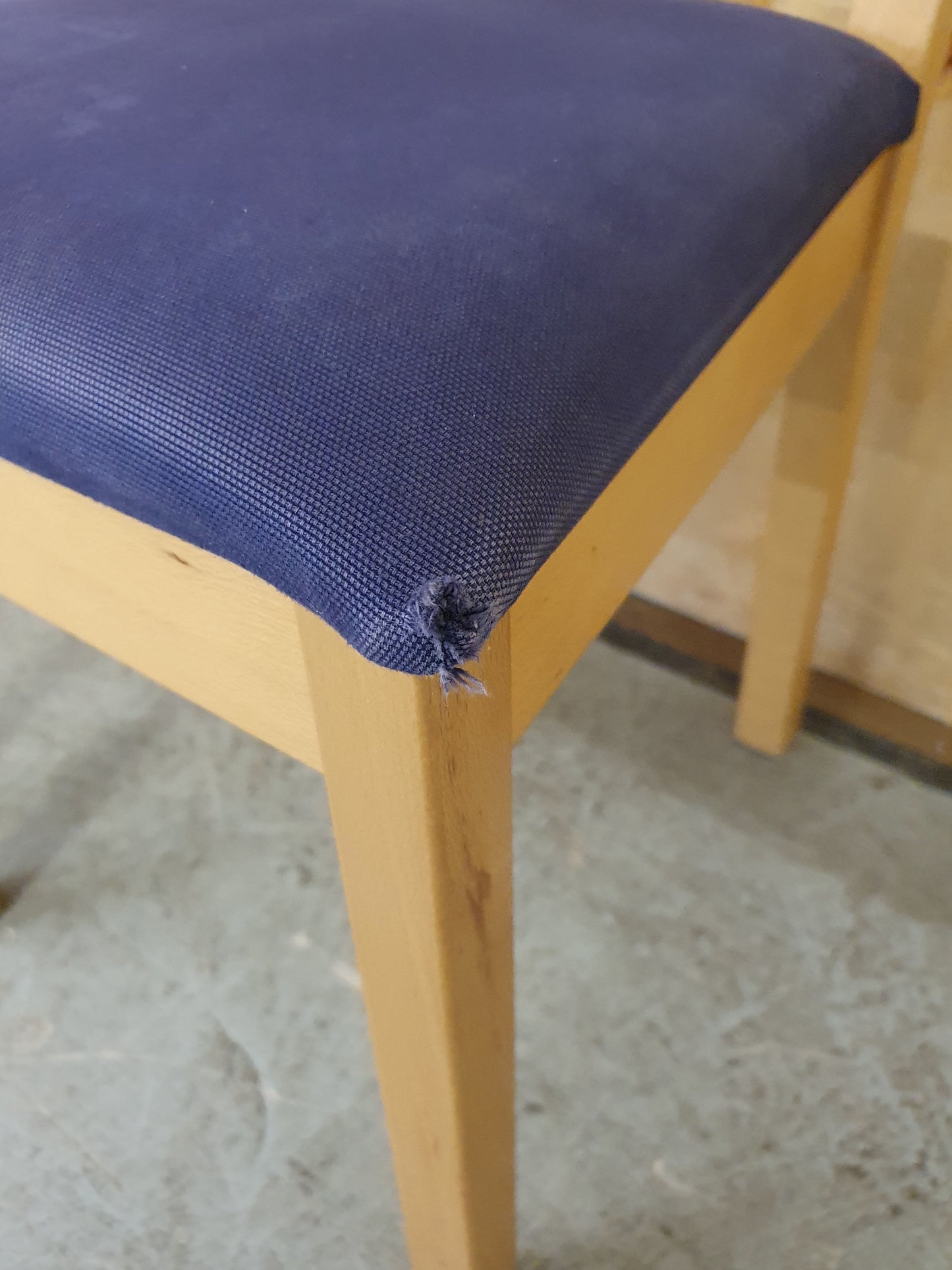 2 Matching Wood Dining Chairs with Blue Fabric Covered Seats - EL104557 / EL104558