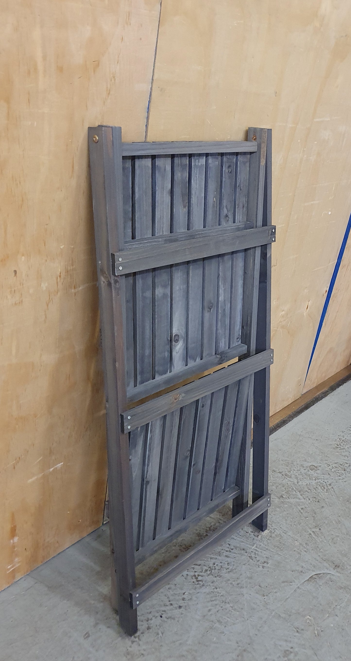 Grey Wood Folding Shelving Unit with 3 Slatted Shelves - 104008