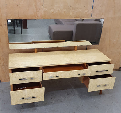 Vintage Wood Vaneer Beige Colour Dressing Table with Mirror - 103478