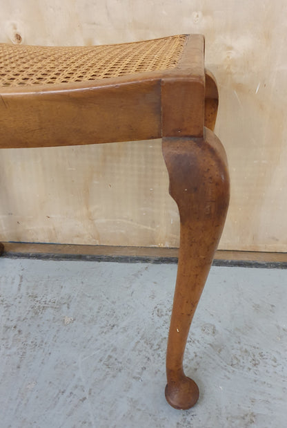 Vintage Queen Anne Bergere Cane Dressing Table Stool with Cabriole Legs - EL102284