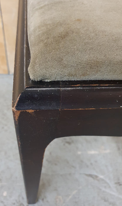 Dark Wood Frame Foot Stool with Olive Green Velvet Seat - EL104399