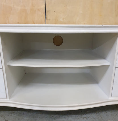 4 Drawer White Wooden TV Stand with Central Shelf and Rounded Feet - EL101796