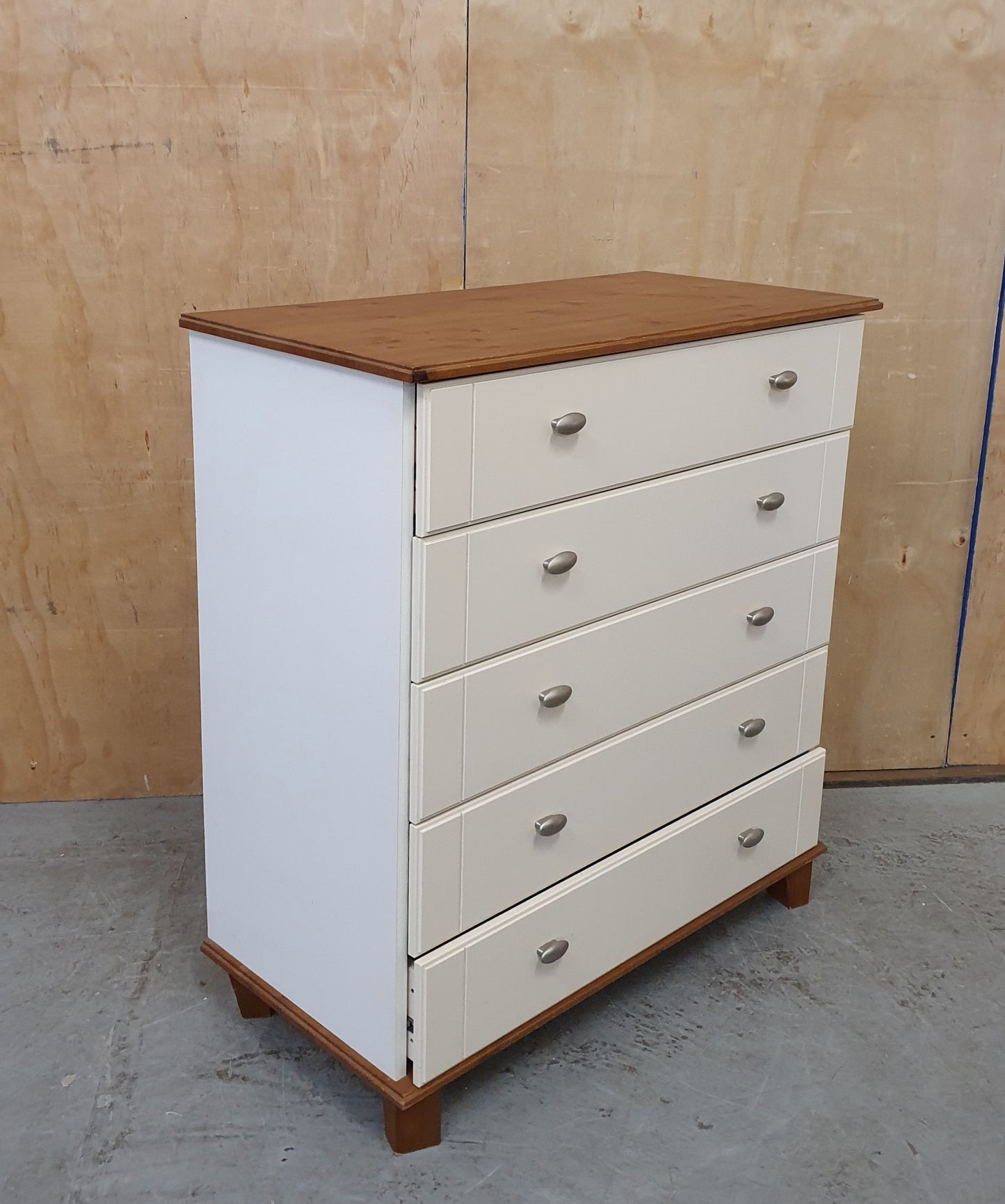 5 Drawer Cream Chest of Drawers with Pine Top and Base - 104850