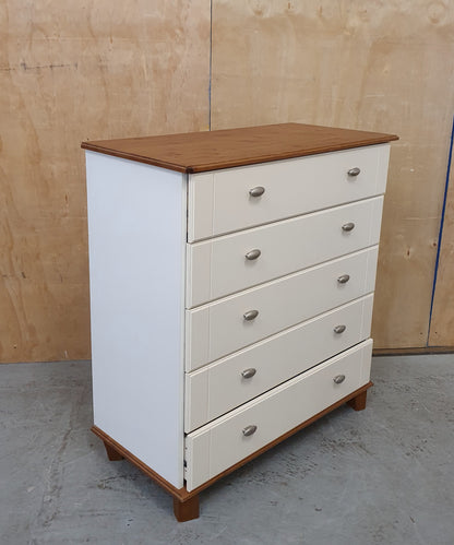 5 Drawer Cream Chest of Drawers with Pine Top and Base - 104850
