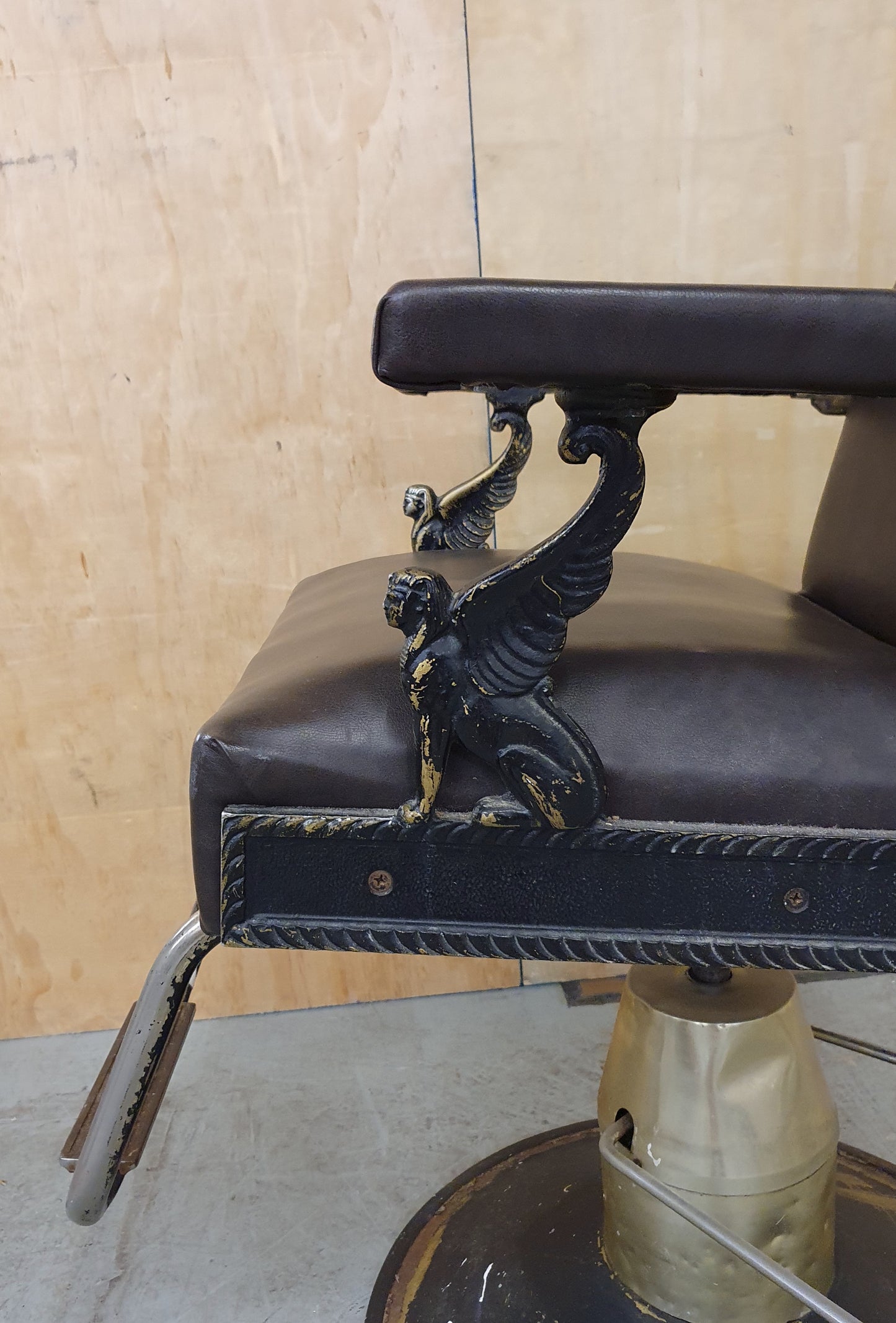 Vintage Style Barbers Chair with Egyption Sphynx Under Each Armrest -103031