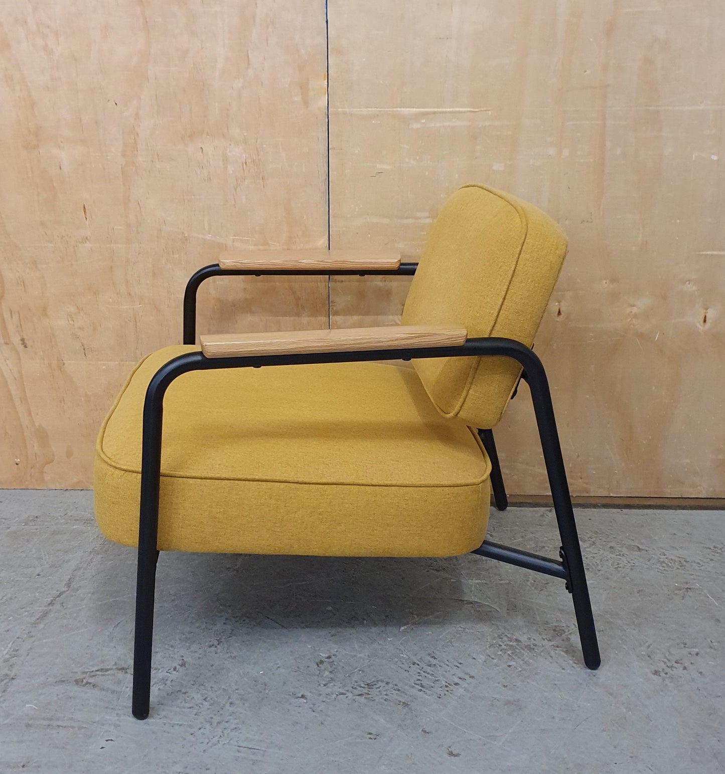 Modern Mustard Accent Chair with Black Metal Frame, Wood Armrest and Detachable Back Rest - 104869