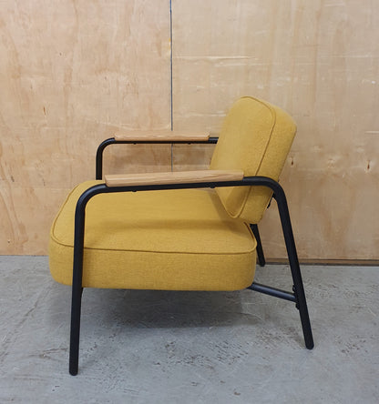 Modern Mustard Accent Chair with Black Metal Frame, Wood Armrest and Detachable Back Rest - 104869