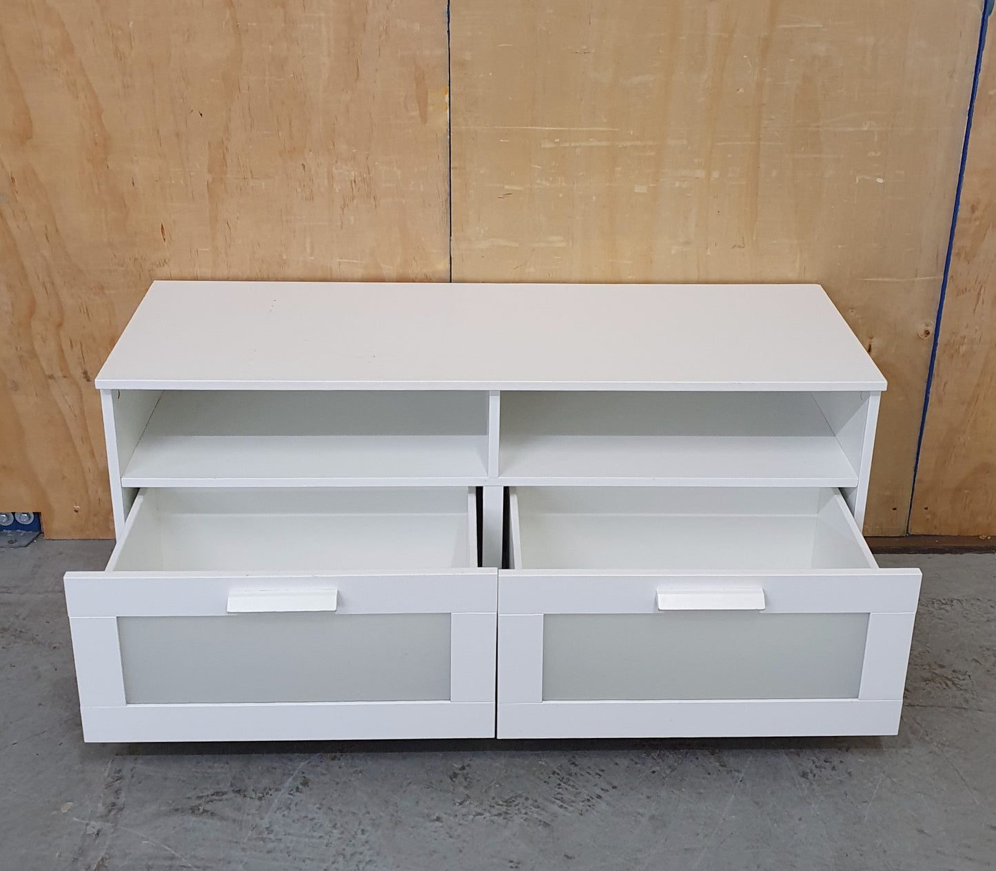 IKEA BRIMNES White TV Stand with 2 Deep Frosted Drawers - EL104907