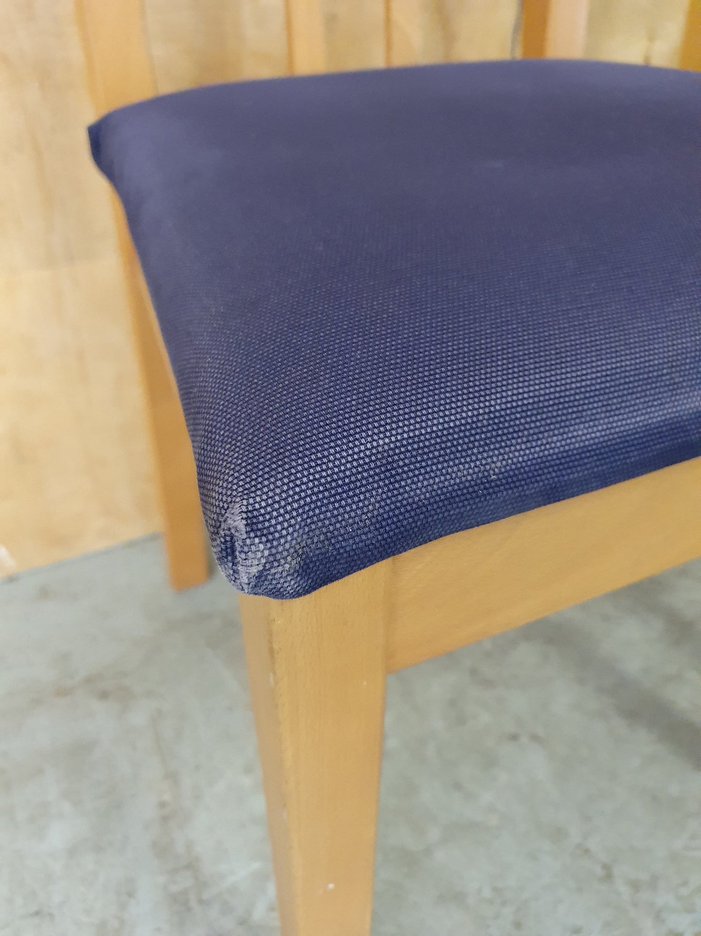 2 Matching Wood Dining Chairs with Blue Fabric Covered Seats - EL104557 / EL104558