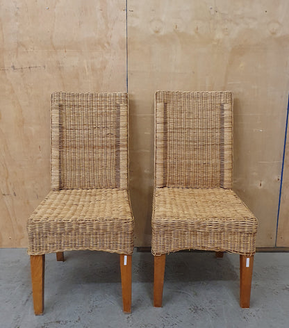 2 Matching Straw High Back Dining Chairs with Wooden Feet - EL104000 / EL104001