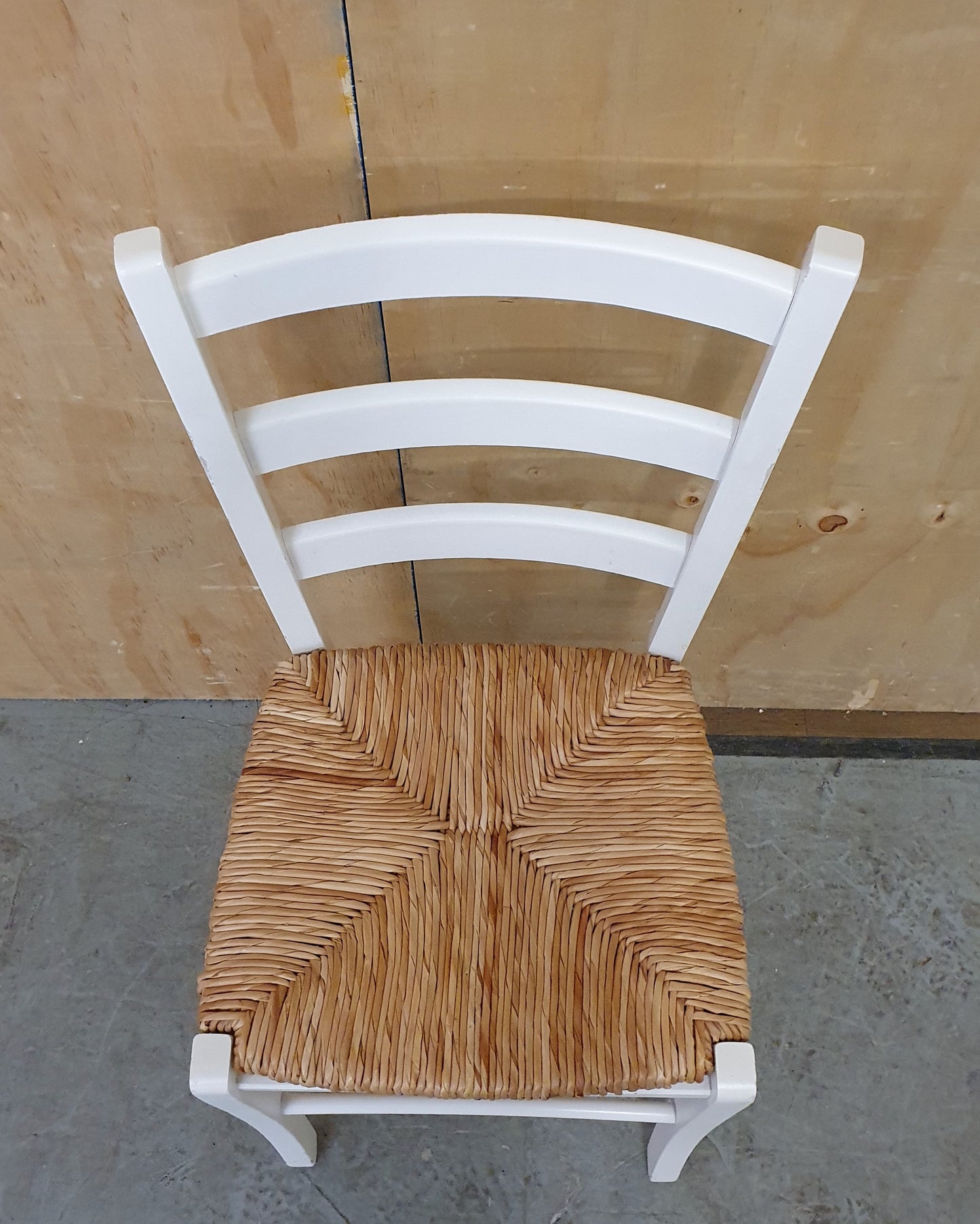 Single White Wood Chair with Straw Seat - EL104928