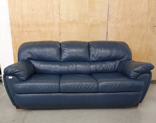 Navy Blue Leather 3 Seater Sofa - 102869