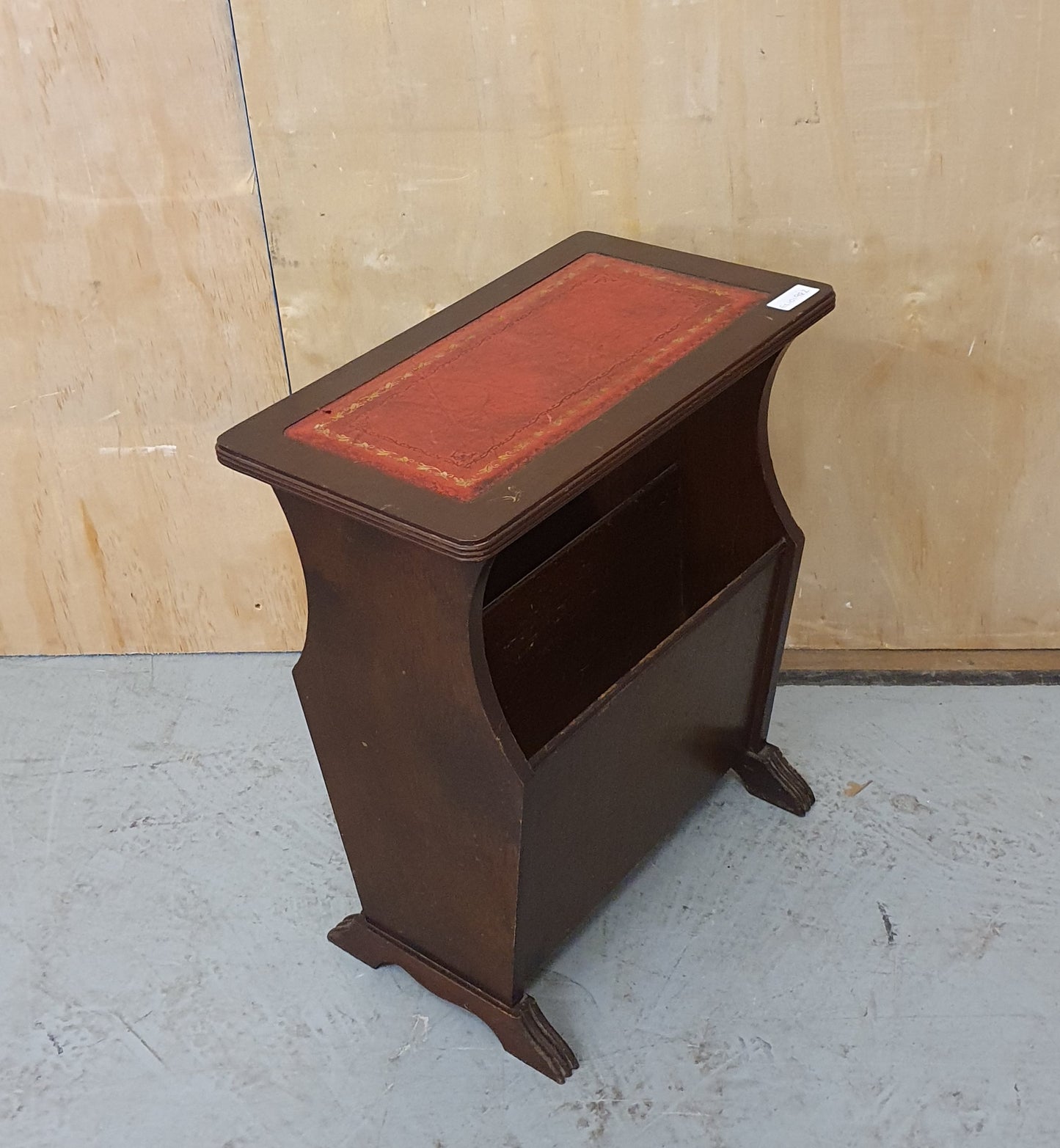 Mahogany Vintage Magazine Rack with Red Leather Top - EL101982