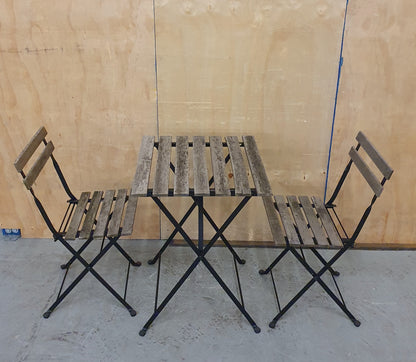 2 Foldable Wood Slatted Garden Chairs and Matching Table - 290126-01