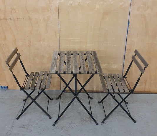 2 Foldable Wood Slatted Garden Chairs and Matching Table - 290126-01