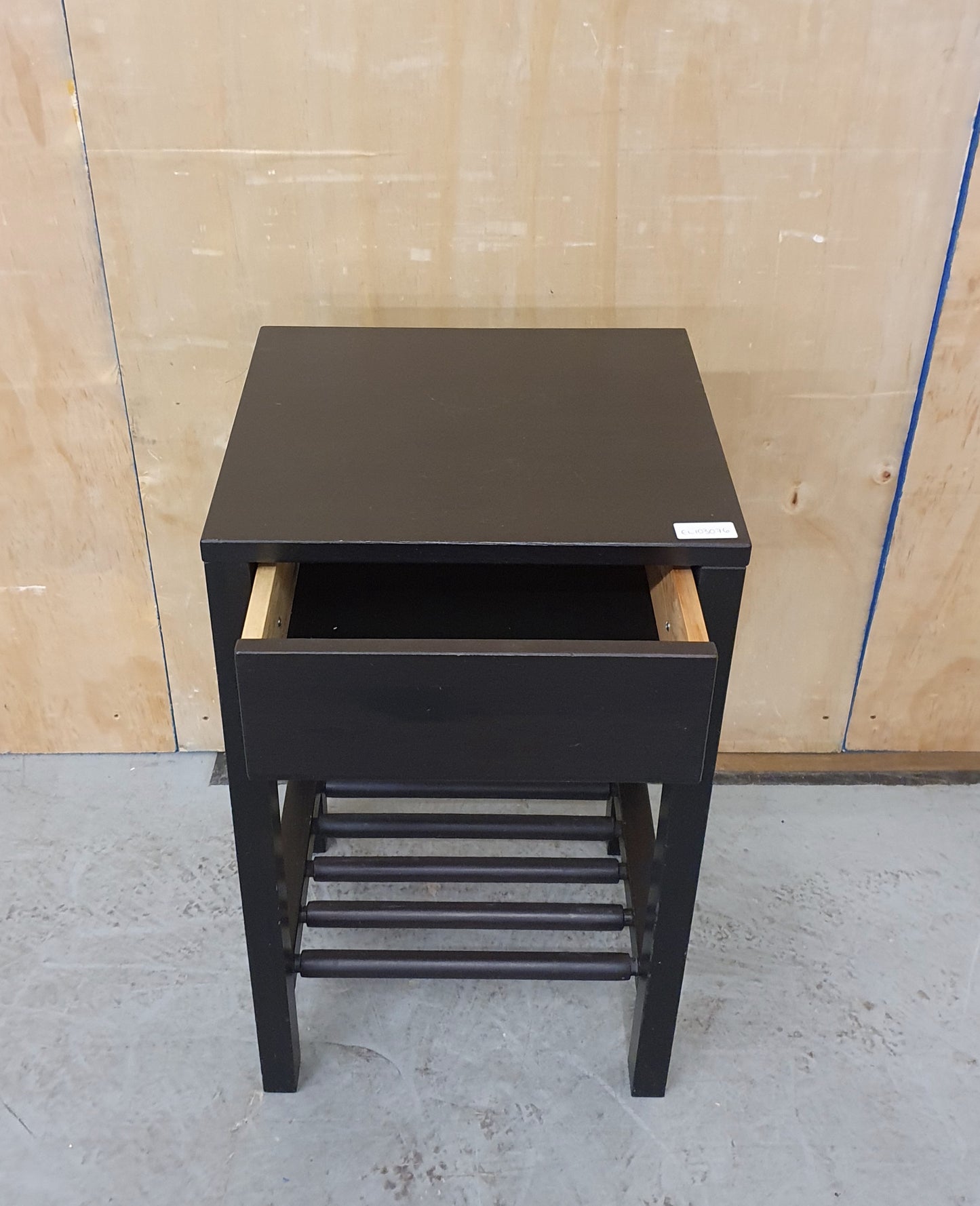 Black Wooden Bedside Cabinet with Drawer and Lower Slatted Section - EL103076