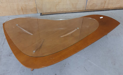 2 Tier Large Boomerang Shape Mid Century Inspired Design Coffee Table with Removable Glass Top - 103034