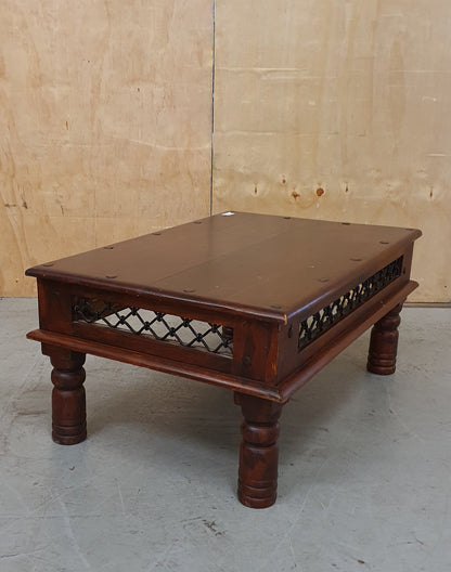 Mahogany Heavy Coffee Table with Cast Iron Detail - EL102833