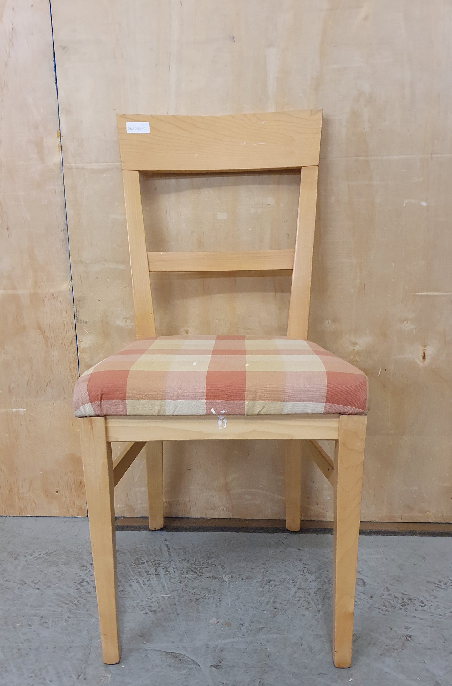 Single Wooden Dining Chair with Checked Fabric Seat - EL103310