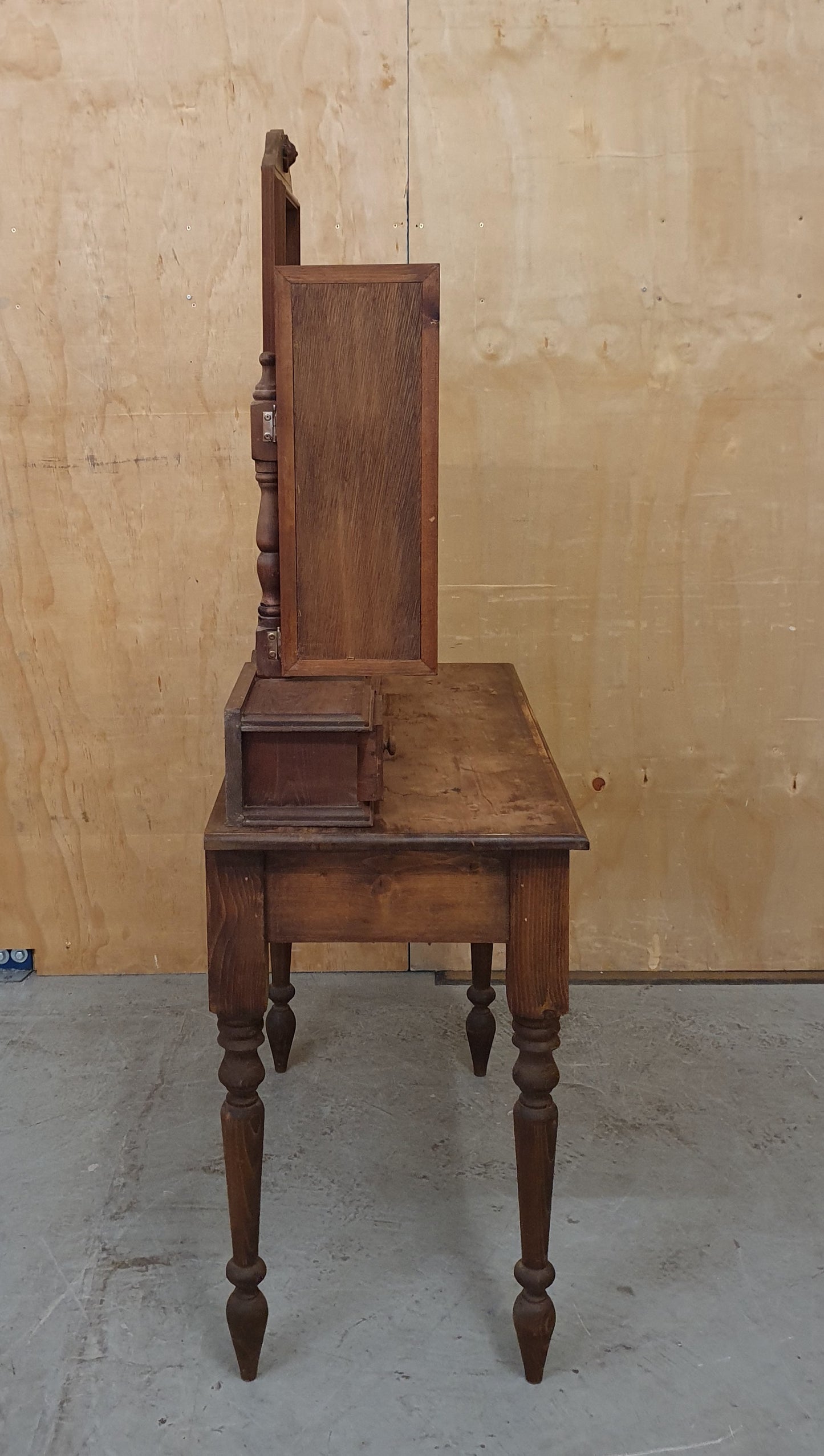 Vintage Dark Stained Wood Dressing Table with Removable Top Mirror Section - 104840