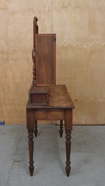 Vintage Dark Stained Wood Dressing Table with Removable Top Mirror Section - 104840