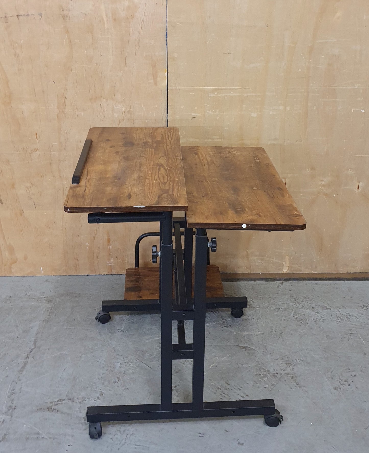 2 Tier Height Adjustable Small Wood Desk with Black Metal Frame - 104884