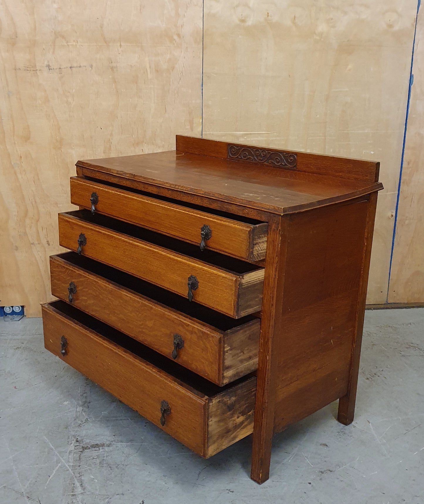 Vintage 4 Drawer Chest of Drawers with Engraved Top Panel - 104810
