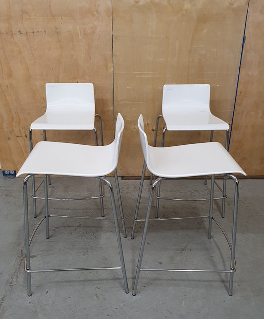 4 Matching White Stackable Bar Stools with Chrome Frame - RN103188 / RN103189 / RN103190 / RN103191