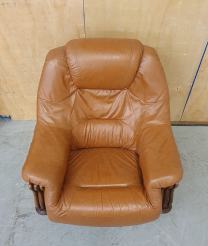 Single Brown Leather Rotating Armchair with Studded Side Detailing - 104610