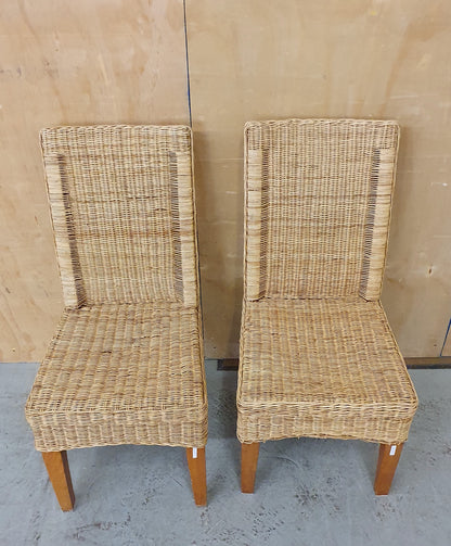 2 Matching Straw High Back Dining Chairs with Wooden Feet - EL104000 / EL104001