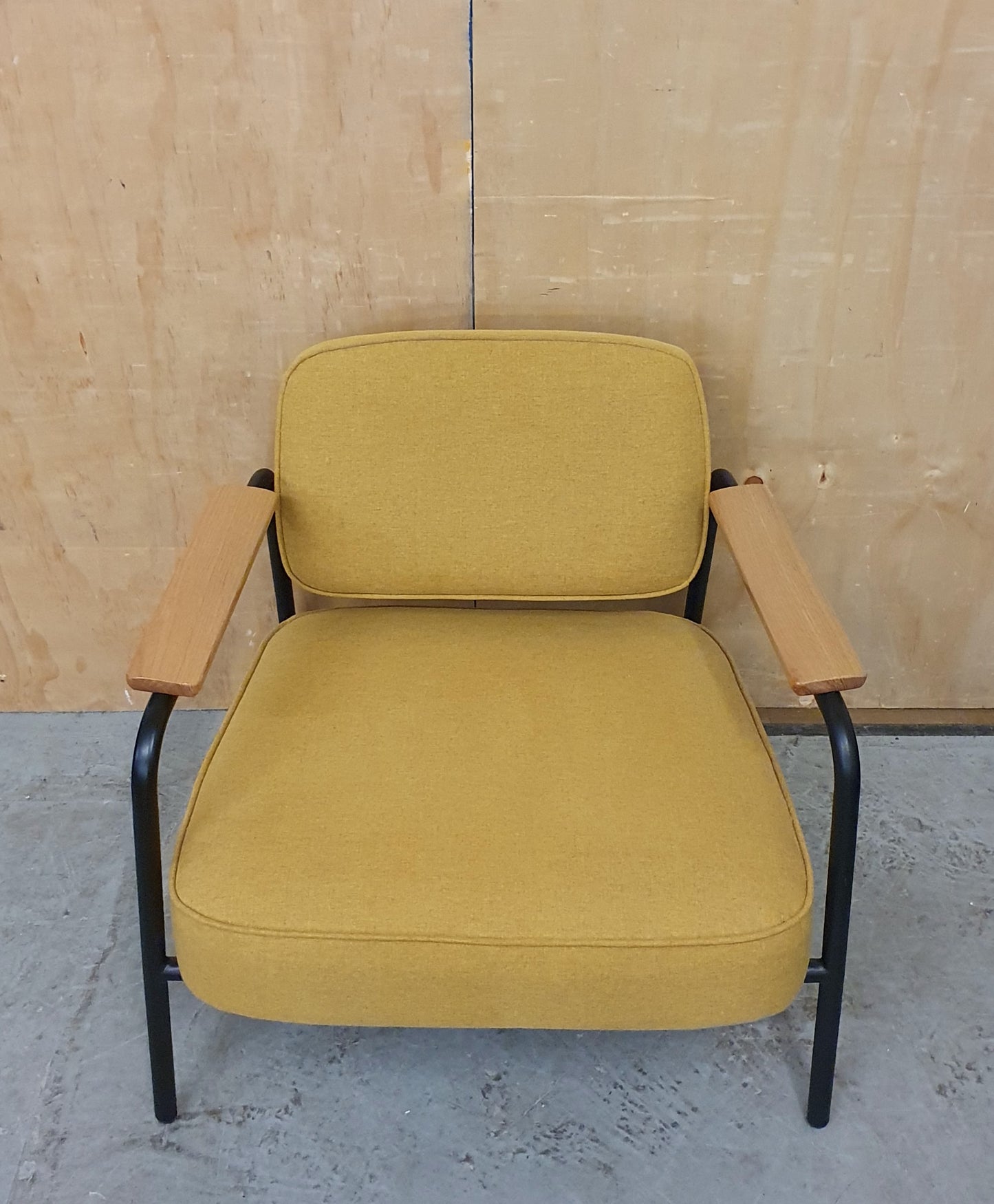 Modern Mustard Accent Chair with Black Metal Frame, Wood Armrest and Detachable Back Rest - 104869