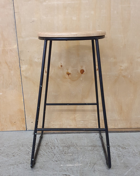 Single Round Wood Seat Bar Stool with Black Metal Frame - 104166