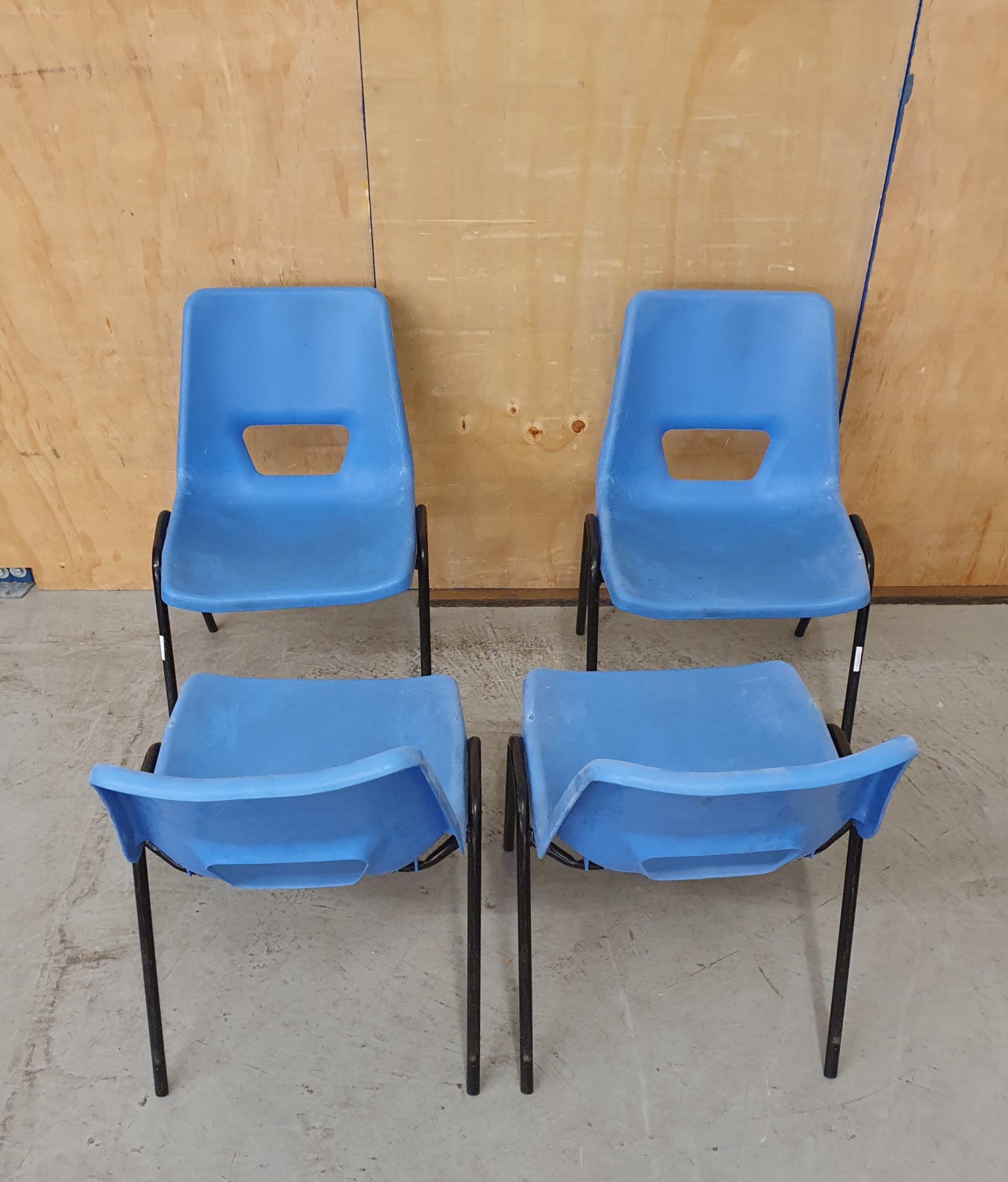 4 Matching Blue Plastic Stackable Chairs with Black Metal Legs - 103963/103964/103965/103966