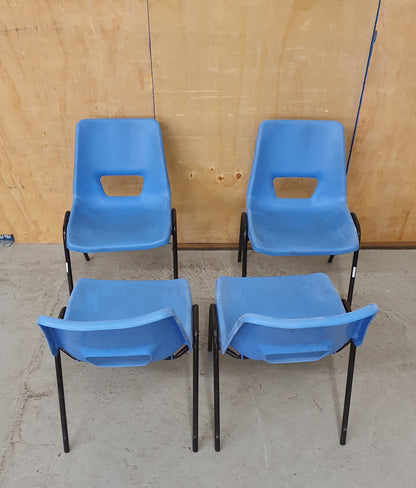 4 Matching Blue Plastic Stackable Chairs with Black Metal Legs - 103963/103964/103965/103966