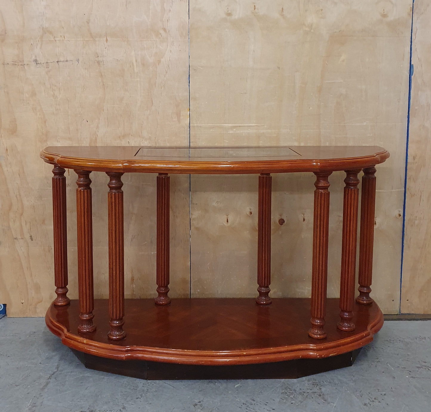 2 Tier Half Moon Varnished Wood Sideboard with Central Glass Top - EL104919