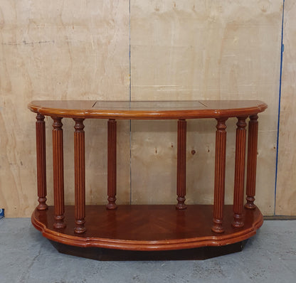 2 Tier Half Moon Varnished Wood Sideboard with Central Glass Top - EL104919