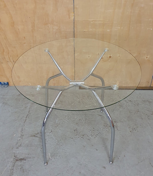 Round Glass Dining Table with Chrome Frame - 104879