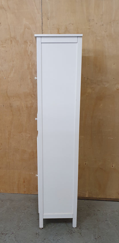 Tall White Wood Cabinet with 2 Doors and 1 Central Drawer - 270925-01